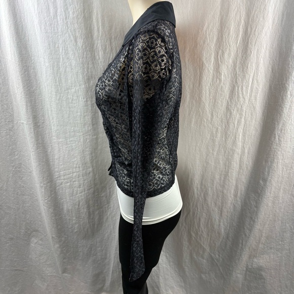 Maeve Anthropologie Sheer Open Lace Button Up Black Collared Shirt Top M NWT - Picture 7 of 14